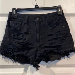 Black American Eagle Ripped Jean Shorts